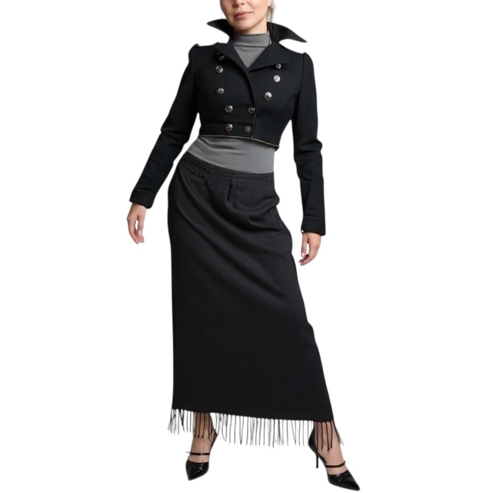 100% Wool Gray Fringe Midi Skirt | Elegant & Unique. Small